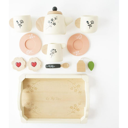 12 Piece Wooden Tea Set & Tray